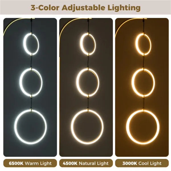 3-Circle LED Floor Lamp, Gold Standing Lamp With Adjustable Brightness & 3 Color Temperatures