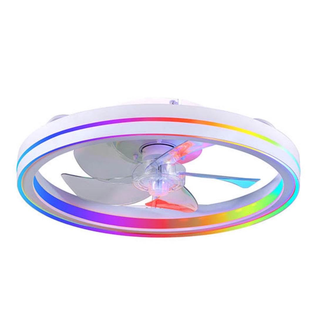 RGB Ceiling Fans With Lights, 19in Smart LED Ceiling Fan With Remote APP Control, Modern Low Profile Bladeless Chandelier Fan, Dimmable White Fandelier For Bedroom, Living Room, Kitchen