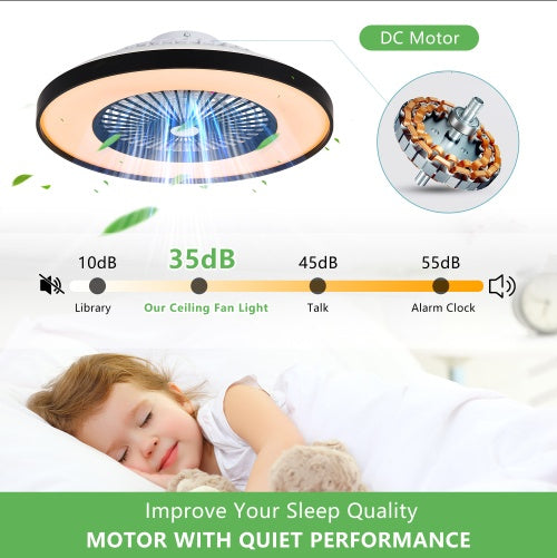 23 Inch Black Ceiling Fan Light With LED RGB  Dimmable & Color-Changing, APP & Remote Control, Modern Smart Ceiling Fan For Living Room, Bedroom, And Dining Room Silent-6Speed-Reversible-DC Motor